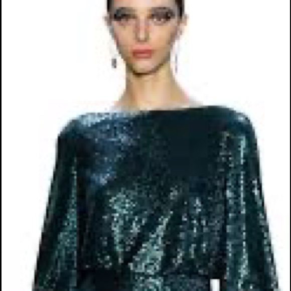 Tadashi Shoji Sequin Dress Lace Drape Back Cut Out Panel Statement Sleeves Dress - Picture 15 of 16